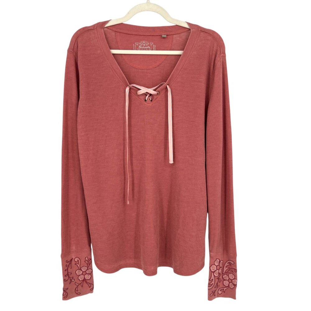 Panhandle Embroidered Lace Up Thermal Top Pink Size XL